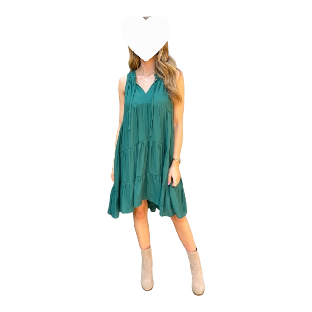 Bestto Green  Tiered Mini-dress with front self tie Size L